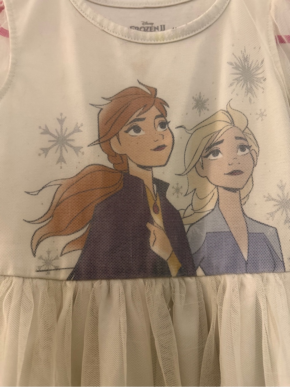 Disney Frozen II Anna Elsa Girls Cream Tulle Dress Size 5T - Picture 2 of 6